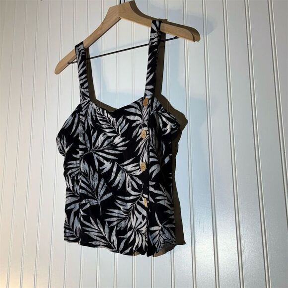 A. Byer Black Palm Print Button Crop Top L Coastal Cowgirl, Boho Y2K, Resort - Picture 2 of 10